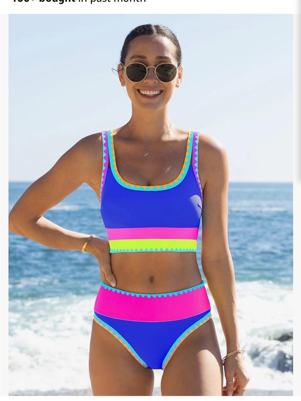 NIB Popvil Womens Tummy Control with Skirt & High Waisted Bikini in Royal Blue